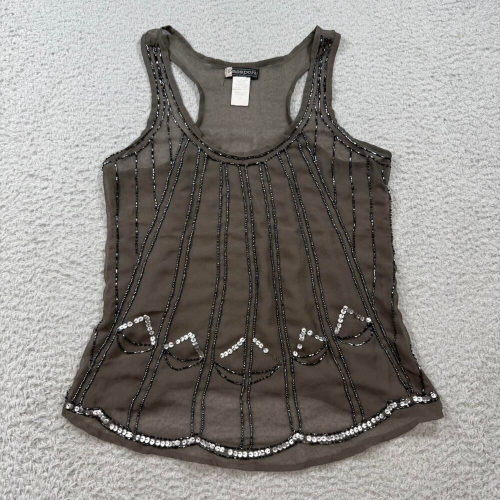 Vintage 90s / y2k Passports sheer beaded sequin tank top 🖤